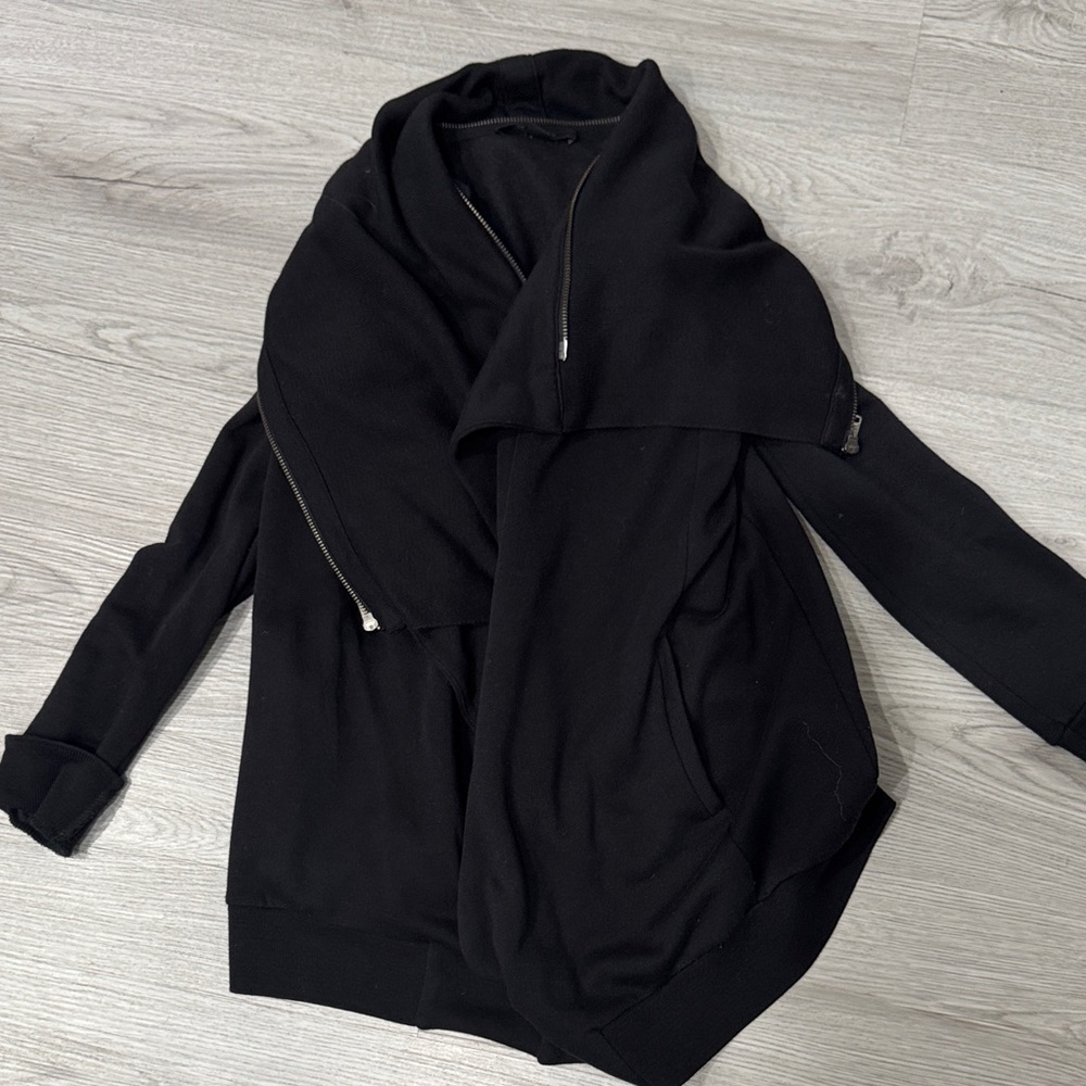 All Saints Black Draped Jacket with Zipper Accents